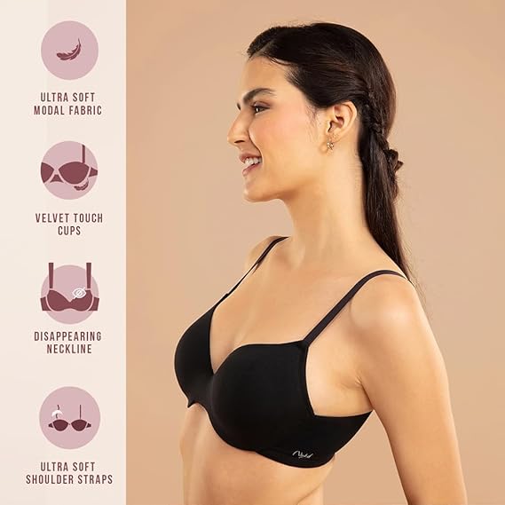 NYKD Women’s Cotton Lightly Padded Wired Casual T-Shirt Bra Everyday Comfort & Support